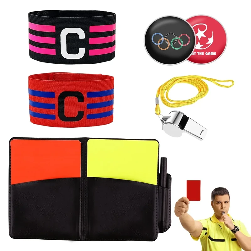 Fußball Schiedsrichter Set Schiedsrichter Pfeifen mit 2 Kapitänsbinde C mit Rote und Gelbe Karten Schiedsrichterkarten mit Tasche Punktebuch für Fußballspiel Schulsport Sport, schiri set kinder