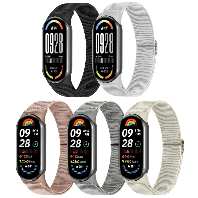Wizvv 5 Stück Xiaomi Mi Band 10/9/8 Armbands Herren Damen, verstellbare Dehnbare Nylon Armbänder Sport Ersatzarmband für Xiaomi Smart Band 10/9/8