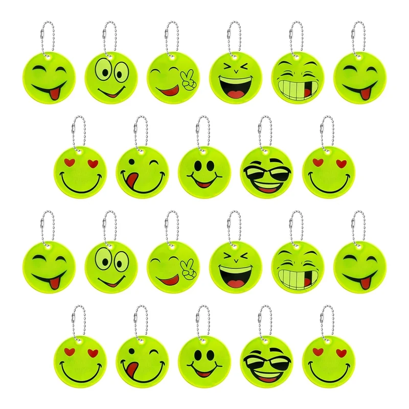Parastar 22 Stück Reflektoren Kinder, Kinder Sicherheits Reflektor Smiley Schlüsselanhänger Kinder Sicherheit Reflektor Anhänger Kinder für Schulranzen, Rucksäcke, Wandern, Nachtlaufen und Radfahren