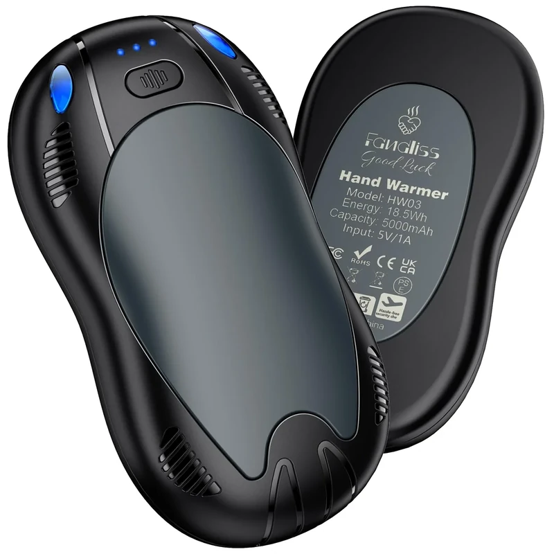 FANDLISS Handwärmer Elektrisch, 2er Taschenwärme mit 10000mAh, Zweiseitige Heizung, USB Taschenwärmer Wiederverwendbar mit 3 Wärmestufen, Winter Geschenke für Frauen Männer Outdoor Camping(Dunkelgrau)