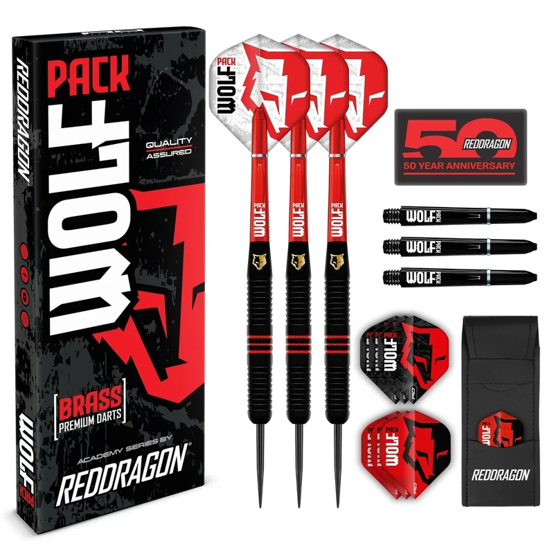 RED DRAGON Wolf Pack 20g Steeltip Messing Dart Set - Dartpfeile mit Dart Flights und Dart Shafts (Stiele)