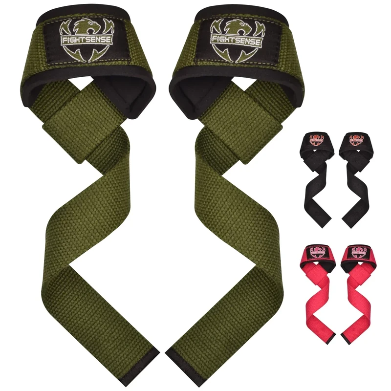 FIGHTSENSE Fitness Zughilfen für Krafttraining (Lifitng Straps) Gewichtheben Riemen für Männer Frauen,Neopren gepolstert,Webbed Baumwolle Gym Handgelenk Riemen(Fitness Straps) (Armeegrün)