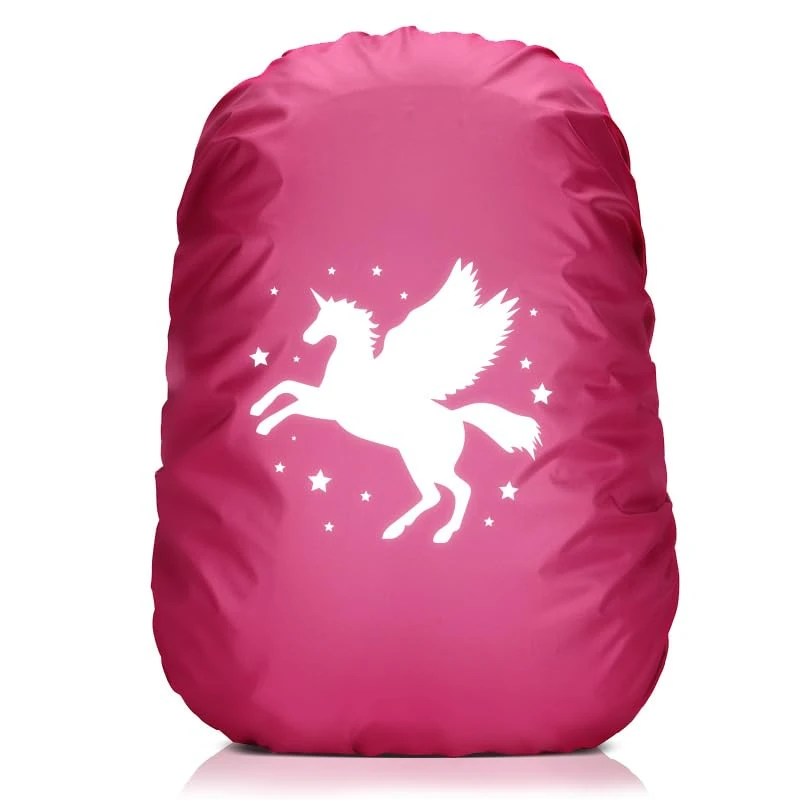 Yealiely Regenschutz Schulranzen, 35L Regenhülle Schulranzen mit Reflektorstreifen, Regenschutz Rucksack mit Einhorn für Kinder Outdoor Nacht Wandern Bei Regen und Schnee