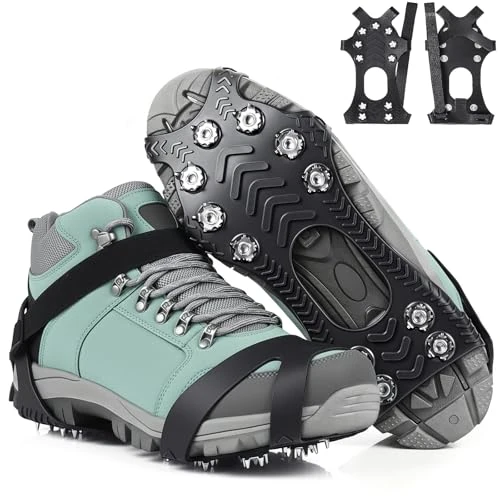 HONYAO Crampons M Steigeisen, Grödel Steigeisen für Bergschuhe Wanderschuhe, Spikes Schuhe für Mann Frau, Edelstahl Anti-Rutsch Schuhspikes für Gehen Wandern Trekking Eisfischen Winter Outdoor, M1