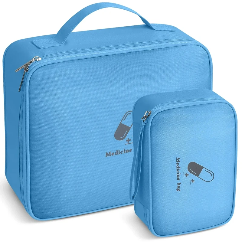 AiQInu Medikamententasche, 2 Stück Reiseapotheke Tasche Wasserdicht, Große & Klein Medikamententasche Reise, Tragbar Medizin Aufbewahrungstasche für Home Office Reisen