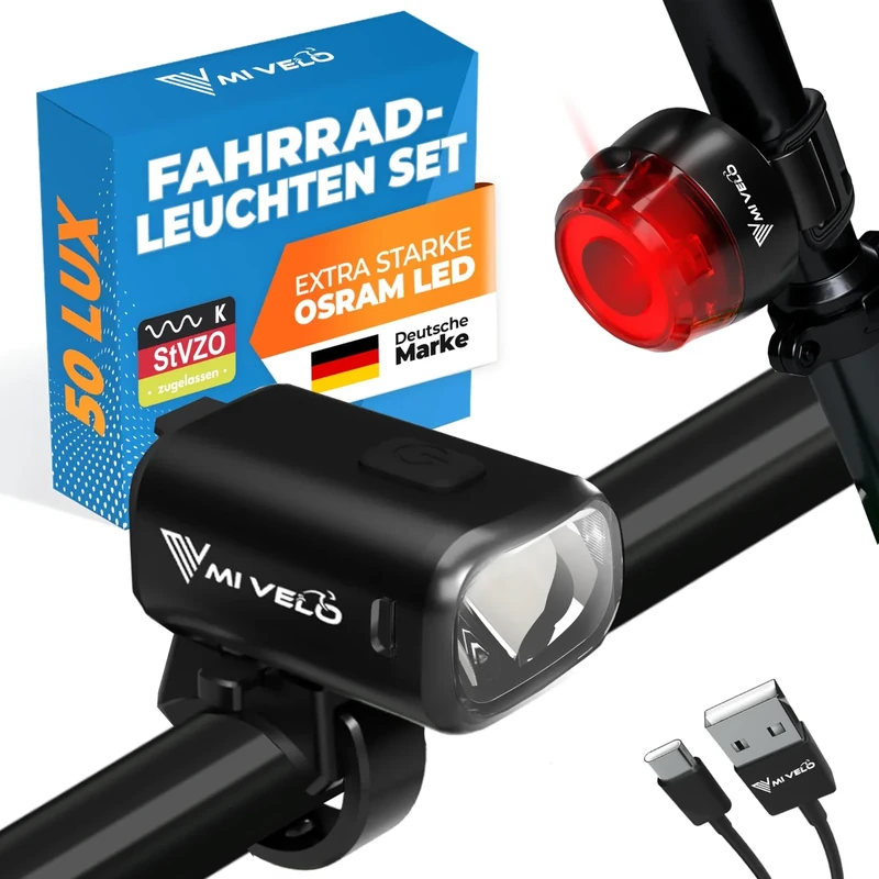MIVELO Spark Fahrradlicht Set - Fahrradlicht vorne & Rücklicht - Fahrradlampen mit bis zu 7h Akkulaufzeit - Licht für Fahrrad USB-aufladbar (Typ C) I Fahrradleuchten extra hell & 100% wasserdicht