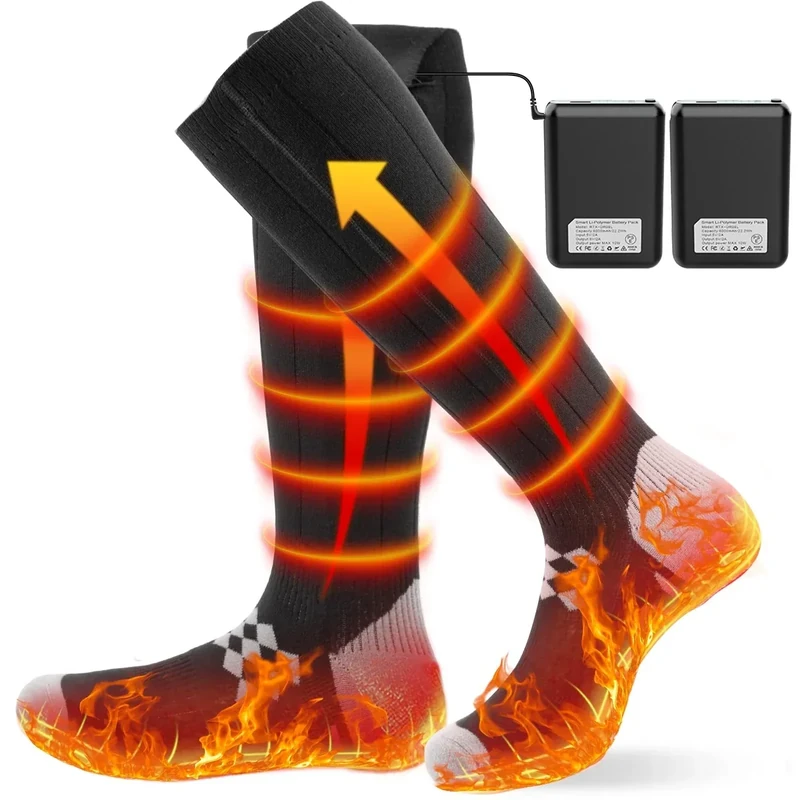 ikuchelife 2024 Beheizbare Socken, 2 X 6000mAh/5V Akku Max. 12H Fußwärmer Elektrisch Wiederaufladbare Wolle Beheizte Socken 2 Heizdraht Heizsocken mit 4 Temperatur für Ganze Fußsohle