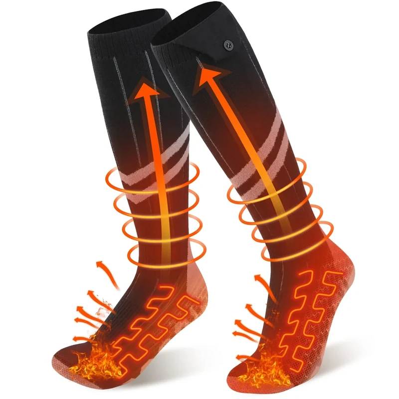 Ferdiiz Beheizbare Socken, 2 X 6000mAh/5V Akku Max. 12H Fußwärmer Elektrisch Wiederaufladbare Wolle Beheizte Socken 2 Heizdraht Heizsocken mit 4 Temperatur für Jungen Mädchen