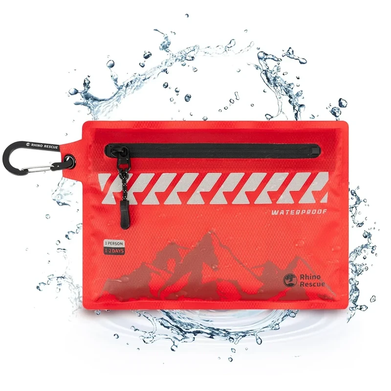 Rhino Rescue Kleiner Erste-Hilfe-Kasten, Ultraleichtes wasserdichtes medizinisches Kit für Wandern, Rucksacktourismus, Radfahren, Auto, Reise (Rot)