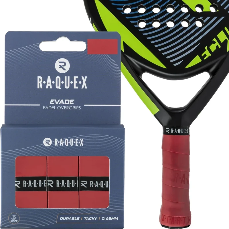 Raquex Evade Griffband für Padelschläger – Rot – 3er-Pack Griffband für Padelschläger, 0,65 mm dick – saugfähiger, leicht klebriger, Rutschfester Übergriff für Padel- oder Pickleball-Schläger