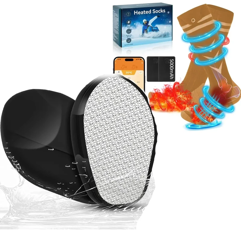 Beheizbare Socken für Herren Damen, Jkevow Beheizte Socken 5v 5000 mAh Wiederaufladbare Batterien 4 Heizstufen mit APP-Steuerung Glas-Fußfeile Hornhautentferner, Fußschrubber Hornhautentferner