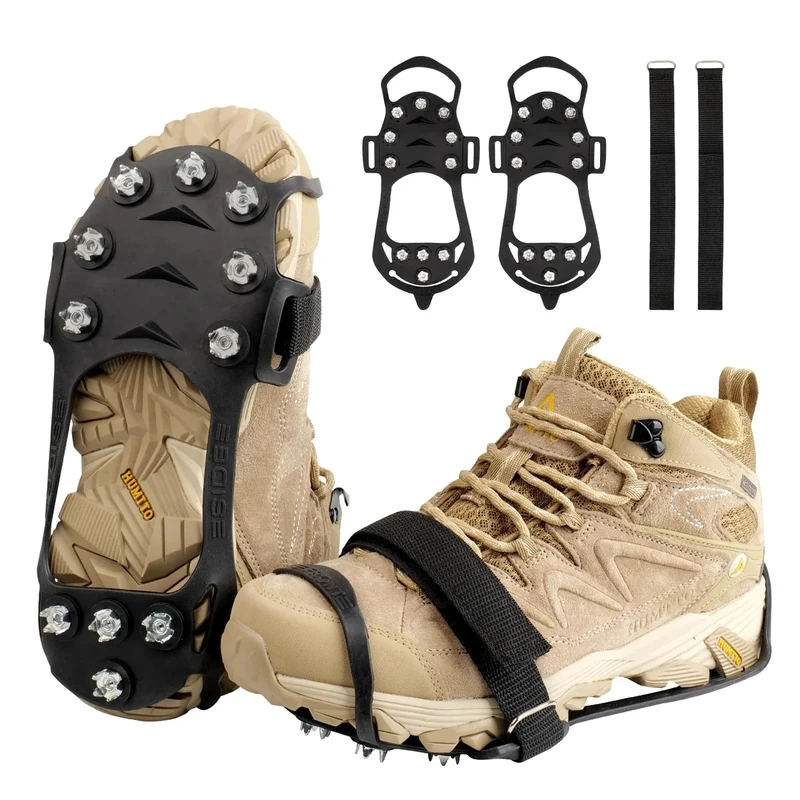 Yanbaozi Steigeisen, Schuhspikes, Schuhkrallen, mit 11 Edelstahl Zähne Spike für Schuhe Winter, Eisspikes Schneeketten Schuhe， Spike Grödel für Bergschuhe