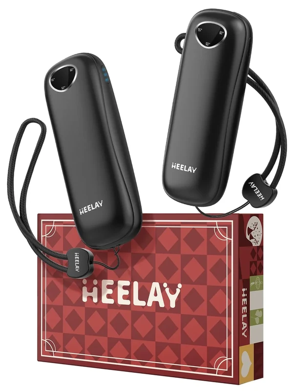 Heelay® Handwärmer Wiederaufladbar 2 Pack，Magnetische Elektrische Tragbare Heizung 10000mAh, Taschenformat, 3 Stufen Heizung, Outdoor Camping Hand Warmers Perfektes für Camping, Raynauds,Schwarz