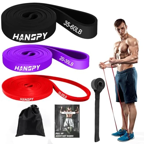 HANSPY Widerstandsbänder-Set, Übungsbänder für Männer und Frauen, Klimmzughilfe-Bänder-Set für Krafttraining, Heimgymnastik, Physiotherapie, Yoga, mit Türanker, Tasche und Trainingsanleitung