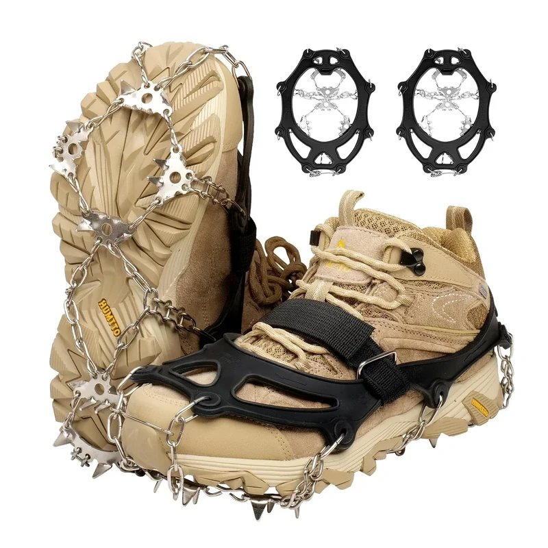 Yanbaozi Steigeisen für Wanderschuhe, Schnee, Griffe, Schneespikes, Grödel Eisspikes mit 23 Edelstahl Zähne Verdickte Schuhkrallen, Schuhkrallen für Gehen, Joggen, Angeln, Wandern