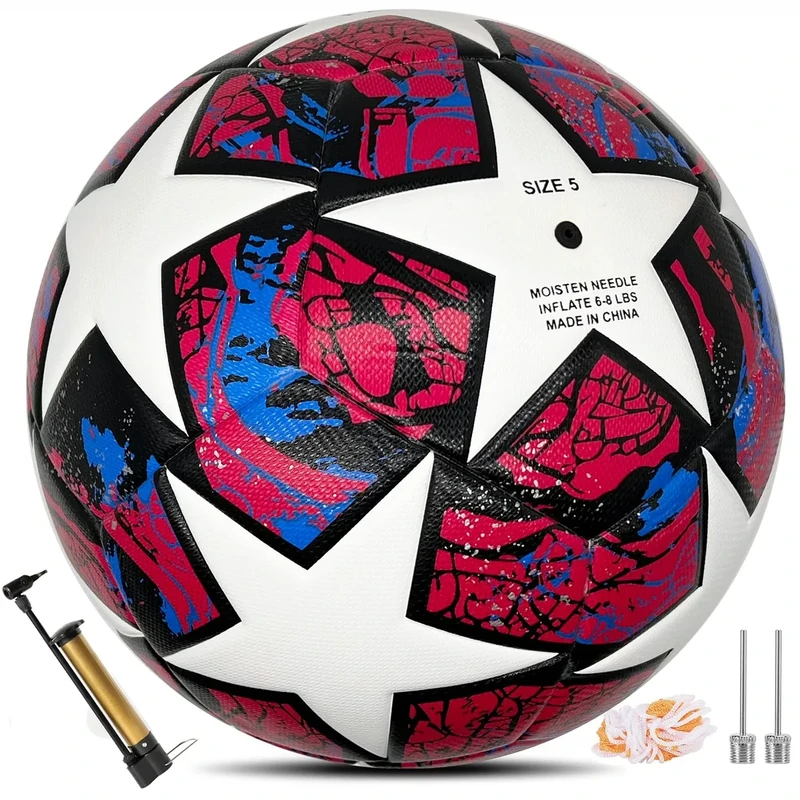 Fxznacbh Fussball Ball Fußball Fans Artikel Fussball-Liebhaber Geburtstag Geschenk Regelmäßige Nr. 5 Ball Football mit Pumpe，Rot und Weiß größe 5