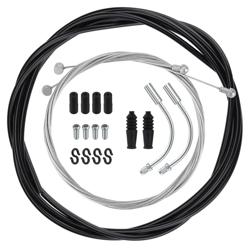 Fahrrad Bremszug Bowdenzug Fahrrad Bremsseil Kit enthält Innere Bremsdrähte für Fahrrad-Vorderradbremse und Hinterradbremse, Handbremsseil Endkappen, V-förmiges Bremsseil-Führungsrohr und S-Haken