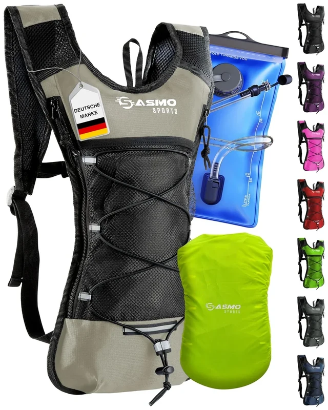 SASMO® Trinkrucksack (Sand) mit Thermofach | Trinkrucksack Laufen - Ultraleicht 300g & 6L | Laufrucksack mit Trinkblase 2l, BPA-Frei | Rucksack mit Trinkblase & Reflektoren | Laufen, Fahrradfahren