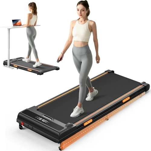 CURSOR Fitness Walking Pad mit Neigung, Untertisch-Laufband mit dreifachem Stoßdämpfungssystem, 2,5 PS leises bürstenloses, tragbares Laufband mit Fernbedienung (Schwarz Orange)