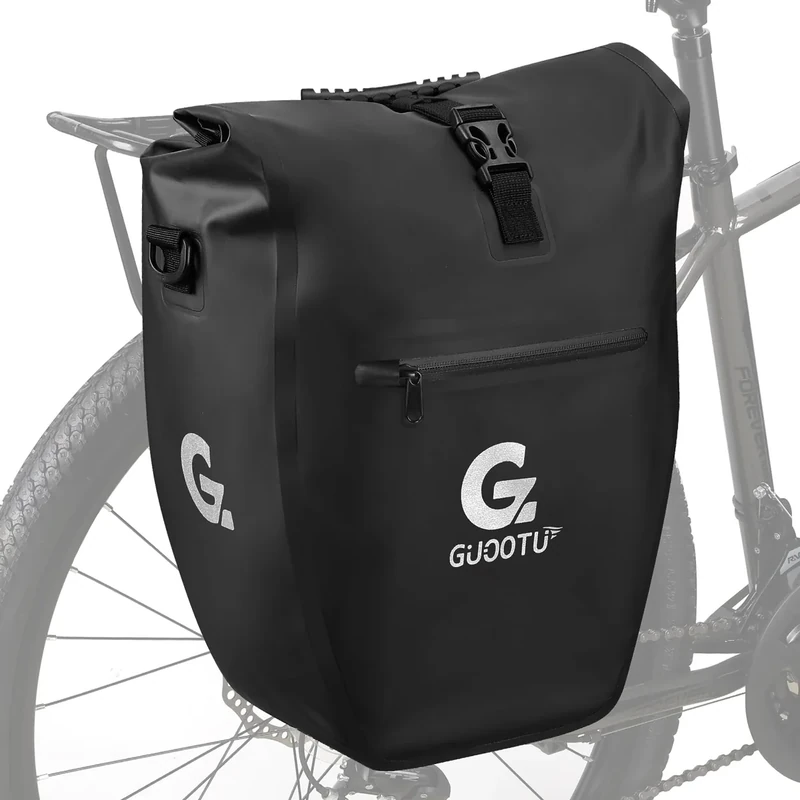 GUOOTU Fahrradtasche für Gepäckträger 24L,aus Tarpaulin Hinten Gepäckträgertasche mit Reflektoren, mit Tragegriff und Schultergurt(Schwarz 24L, Einzeln)