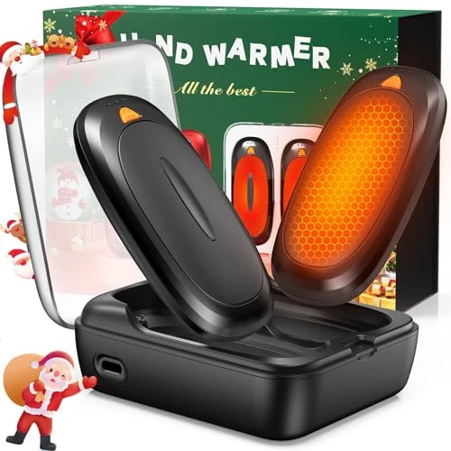 Handwärmer Elektrisch 2er Set 12 Stunden, 14000mAh Tragbare Doppelseitige Handwärmer mit Ladekoffer, 3 Heizmodi, Taschenwärmer Wiederverwendbar, Winter Geschenke für Frauen (schwarz-A, Unisex)