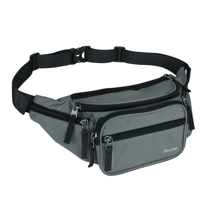 ProCase Große Bauchtasche Gürteltasche Wasserdicht Hüfttasche für Herren und Damen Große Nylon Fanny Pack mit 6 Reißverschlusstaschen für Reisen Sport Wandern Joggen Hundespaziergänge