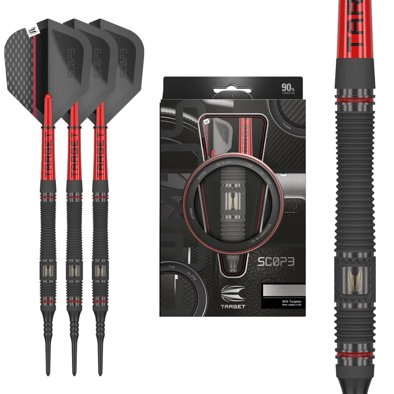 Target Darts Scope Softdarts, 90% Tungsten Dart-Set, Barrel 11-19G | Rote & Schwarze, Dart-Set mit Pixel-Spitzen, Elektronische Darts, Softdarts