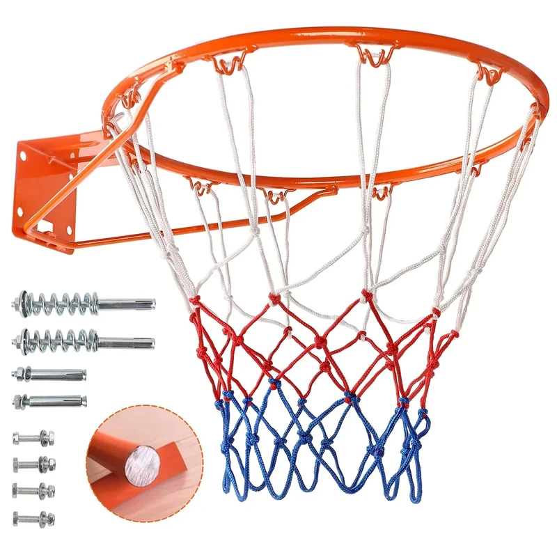 Dripex Massiver Basketballkorb Ø45 cm Wandmontage Basketballnetz mit Stahlring Basketballring mit Netz für In- und Outdoor (Orange)