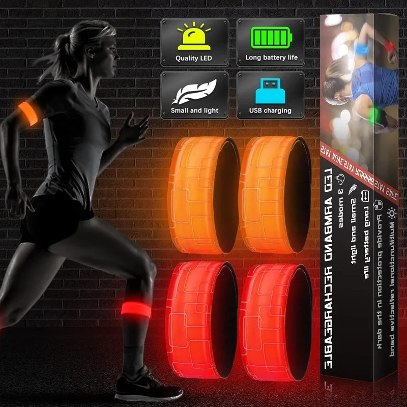 GAOUTO LED Armband Aufladbar, 4 Stück Leuchtband mit USB, Reflektoren Joggen Leuchtarmband, Kinder Nacht Sicherheits Licht für Laufen Joggen Radfahren Hundewandern Running Outdoor Sports