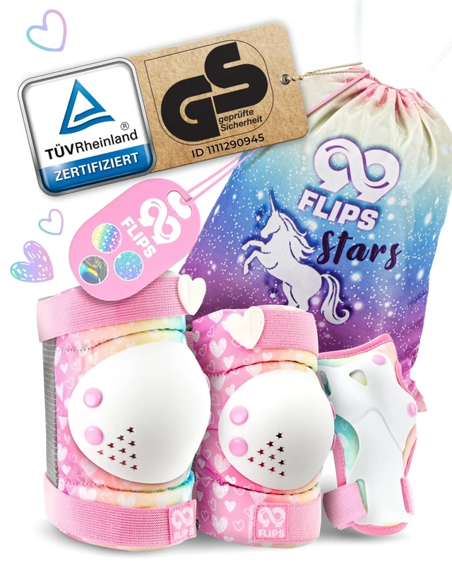 99FLIPS Knieschoner Kinder Schoner Inliner Kinder - Inliner Schoner Set - Protektoren - Knie und Ellenbogenschützer - Größe XS PINK - Knieschützer Skateboard, Schlittschuhe, Rollschuhe