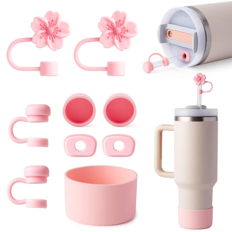 linmaya Stanley Cup Zubehör Set, enthält 6 Silikon Spill Proof Stopper, 2 10mm Strohhalm Abdeckung, 1 Griff Charme,1 Bodenschutz Fits für Stanley Cup kompatibel mit Hydro Flask