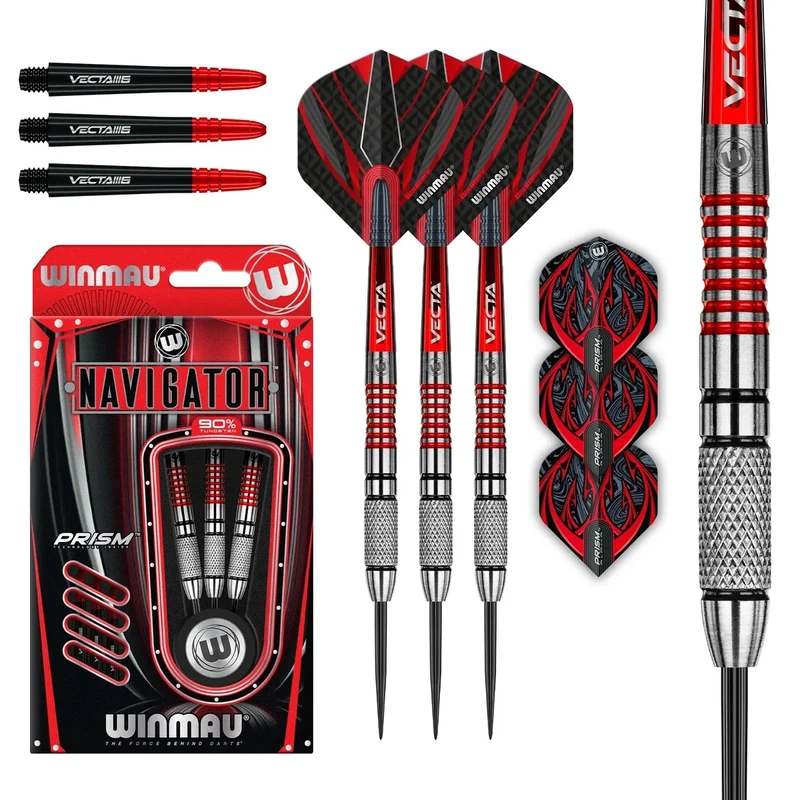 WINMAU Darts Navigator Series 23g - 90% Wolfram Stahlspitze-Set mit Dart Flüge und Dart-Schäften