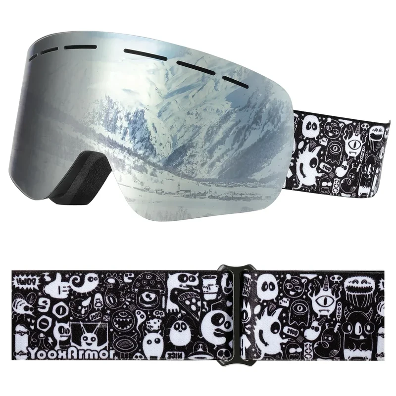 YooxArmor Skibrille Kinder, Anti Fog Snowboardbrille mit Double Lens für 6-14 Jahren Jungen und Mädchen,100% UV Helmkompatible OTG Schneebrille für Skifahren Skaten Wintersport