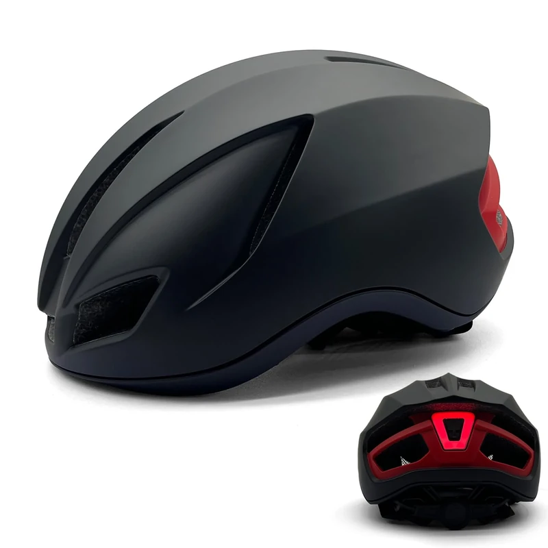 Fahrradhelm mit LED Licht Stadthelm Ultraleichter Radhelm Mountainbike Helm für Herren Erwachsene Cityhelm mit Aufladung Rücklicht 56-60CM(Schwarz)