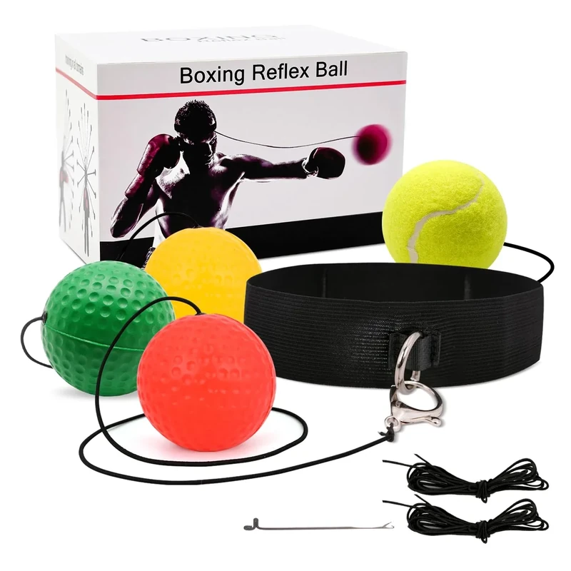 JUNUNDJING Boxing Reflexball, Reflex Ball Reflexball, Boxen Training Ball, Verschiedene Boxbälle mit Kopfband, 4 Bälle