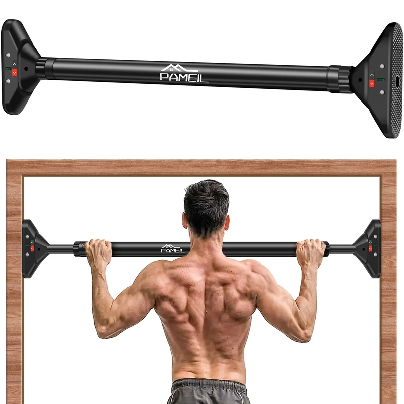 Pameil Klimmzugstange Türrahmen, Pull Up Bar Tragkraft bis 200 Kg, Reckstange Ohne Schrauben 75-94cm Ausziehbar, Neues 360° Drehbares Zahnradschloss (Schwarz, 75-94 cm)