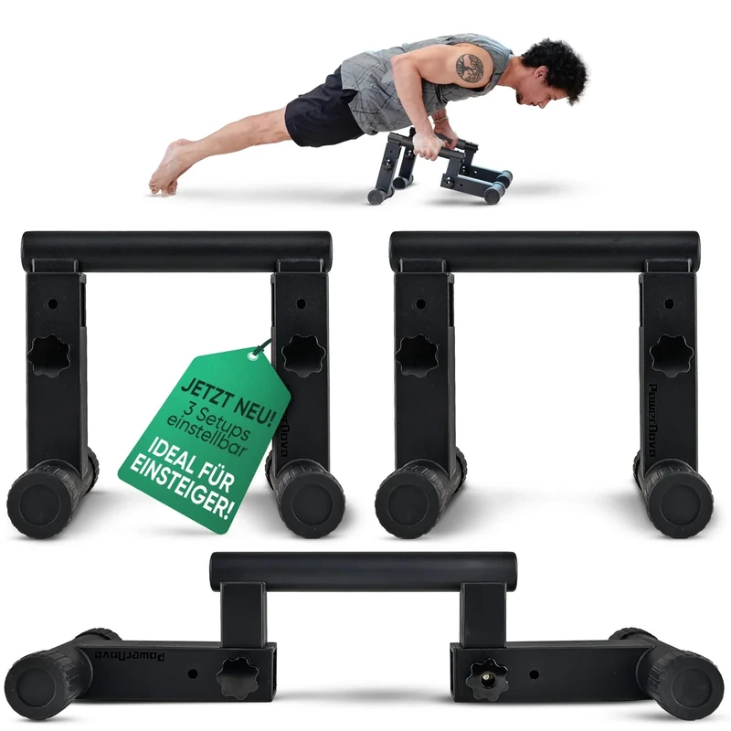 Liegestützgriffe [3-in-1] - Griff einstellbar für Calisthenics, Handstand & Push-Up-Handles | Liegestütze-Griffe handgelenkschonend & ideales Equipment für Homestudio, Gym & unterwegs | POWERNOVA
