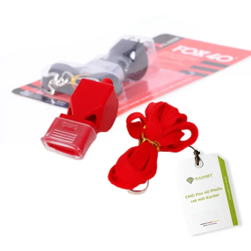 HeroSports Fox 40 Trillerpfeife - Schiedsrichterpfeife - Signalpfeife - Trainerpfeife - Sicherheitspfeife mit Band - Sport Pfeife ohne Kugel - Whistle - Rettungspfeife - laute Trillerpeife (Rot)