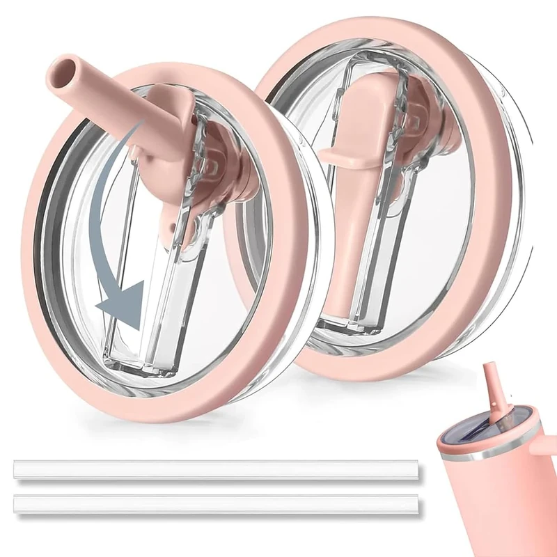 Stanley cup Deckel, 2 Stück Ersatzdeckel für 40oz Becher mit 2 Trinkhalmen, Wiederverwendbarer Auslaufsichere und Staubdichte Tumbler Stanley Deckel