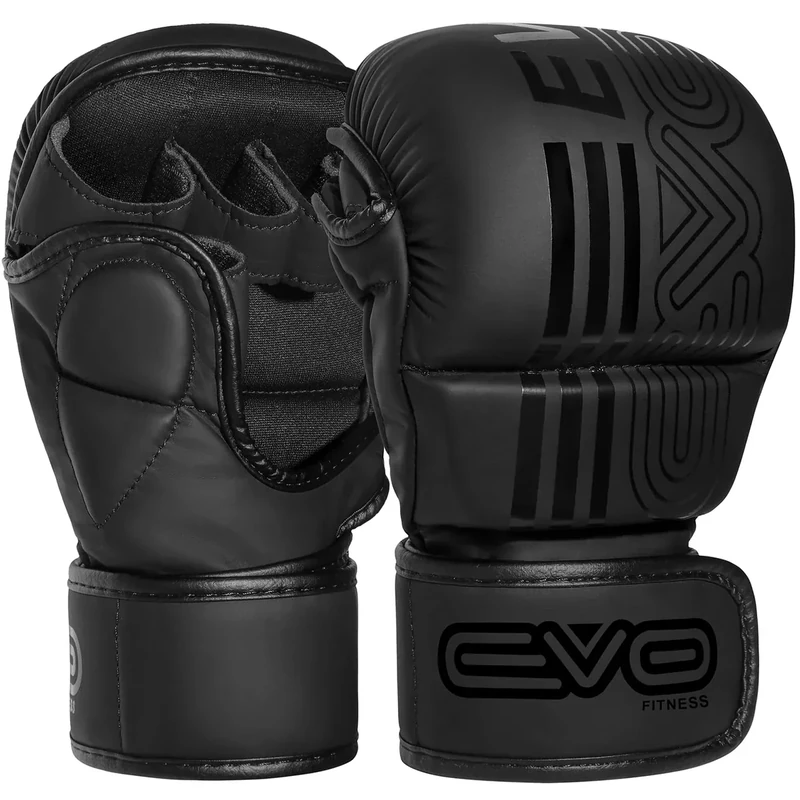 EVO Fitness MMA Handschuhe Herren Damen Leder Sparring Karate Taekwondo Grappling Muay Thai Handschuhe Kampfsport Training UFC Käfigkampfhandschuhe Boxen Kampf Sport Kickboxen (Schwarz, L)