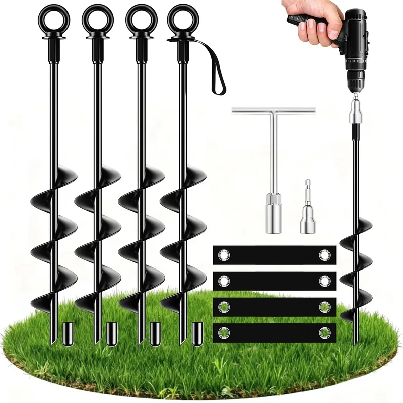 Ewilibe Bodenanker Erdanker 45.7cm Bodenanker aus Stahl Boden Anker Zelt Heavy Duty Trampolin Anchor Zum Eindrehen für Zelte, Schaukelgestell, Vordächer, Camping, Widerstehen Starkem Wind Rostfrei