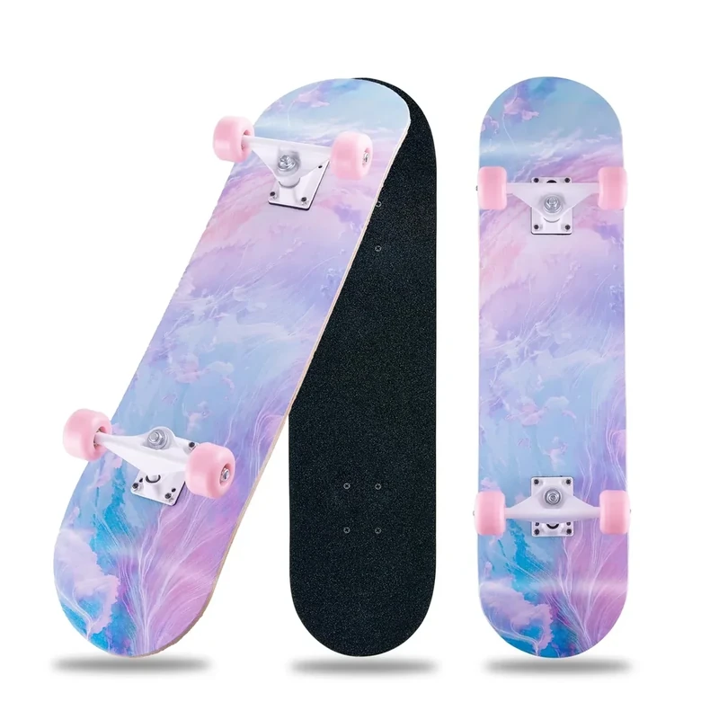 31 x 8 Zoll Komplettes Skateboard für Anfänger - 8-Lagiges Ahornholz, ABEC-11 Kugellager, Double Kick Deck Concave für Jugendliche und Erwachsene (Pink-JG)