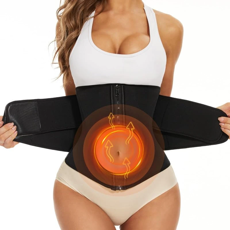 Bauchweggürtel Damen Korsett Taillentrainer Damen Body Shaper Trimmer Waist Trainer Cincher Schlankheits-Trimmer Taillentrainer Gürtel Doppelgürtel Bauchgurt Für Frauen mit 2 Bändern,Schwarz, L