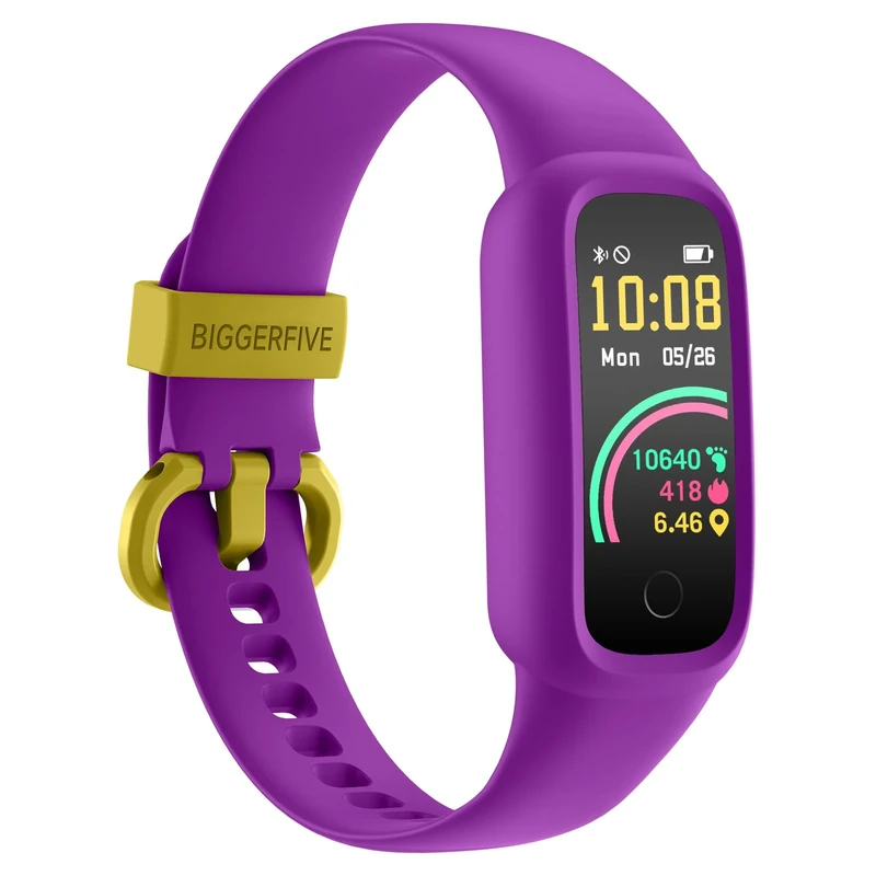 BIGGERFIVE Vigor 2 L Fitness Tracker Uhr Kinder, Fitnessuhr mit Aktivitätstracker, Schrittzähler, Pulsuhr, Schlafmonitor, Kalorienzähler, IP68 Wasserdicht Kinderuhr für Junge Mädchen, Violett