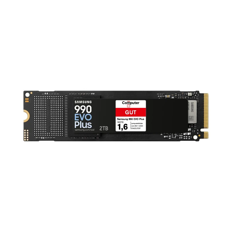 Samsung 990 EVO Plus NVMe M.2 SSD 2 TB, PCIe 4.0 x4 / PCIe 5.0 x2, NVMe 2.0 (2280), 7.250 MB/s Lesen, 6.300 MB/s Schreiben, Interne SSD für Gaming und Grafikbearbeitung, MZ-V9S2T0BW