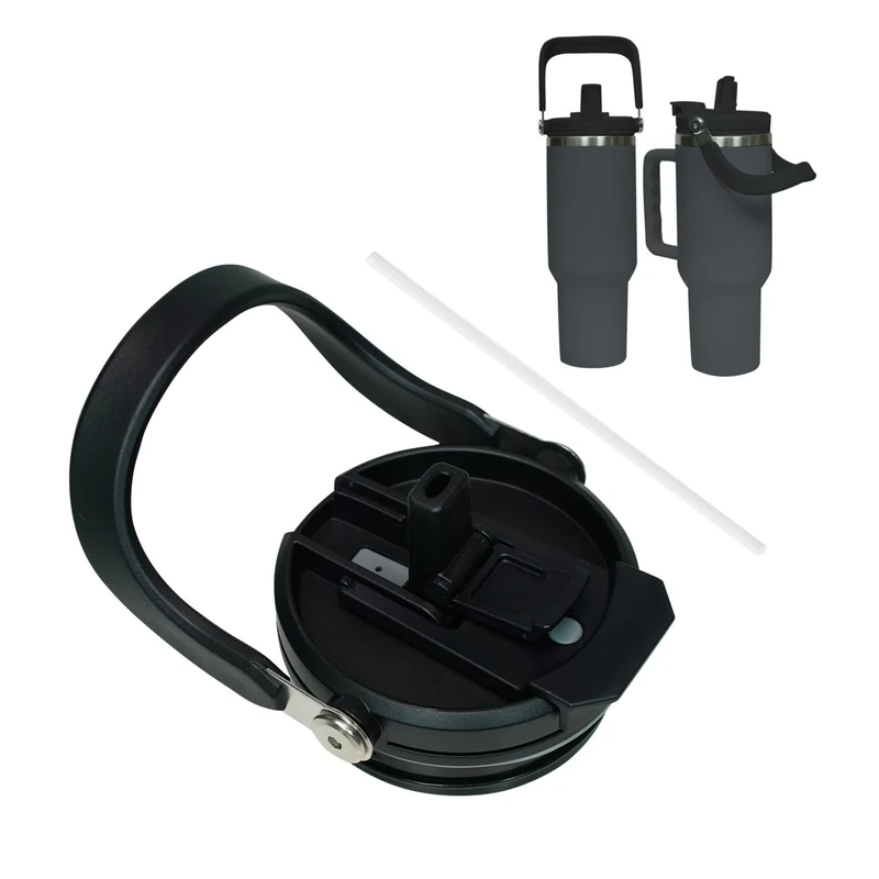 Ersatzdeckel für 40oz Becher, Wiederverwendbarer Auslaufsichere und Staubdichte Tumbler Abdeckungen Becher mit Strohhalm Deckel Ersatzdeckel für Stanley Cup Zubehör (Schwarz 2)