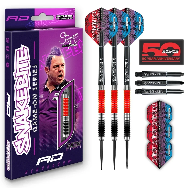 RED DRAGON Peter Snakebite Wright Game On Series 20g Stahlspitze Satz mit Dart Flüge und Dart-Schäften