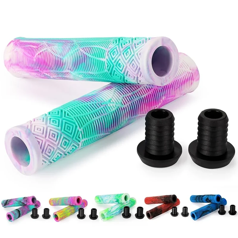 Scooter Griffe - 160mm Stunt Scooter Fahrrad Griffe Grips Lenkergriffe - Mixed Color Lenker Griffe für Stunt Scooter BMX MTB Bike (C Lila/Weiß/Blau)