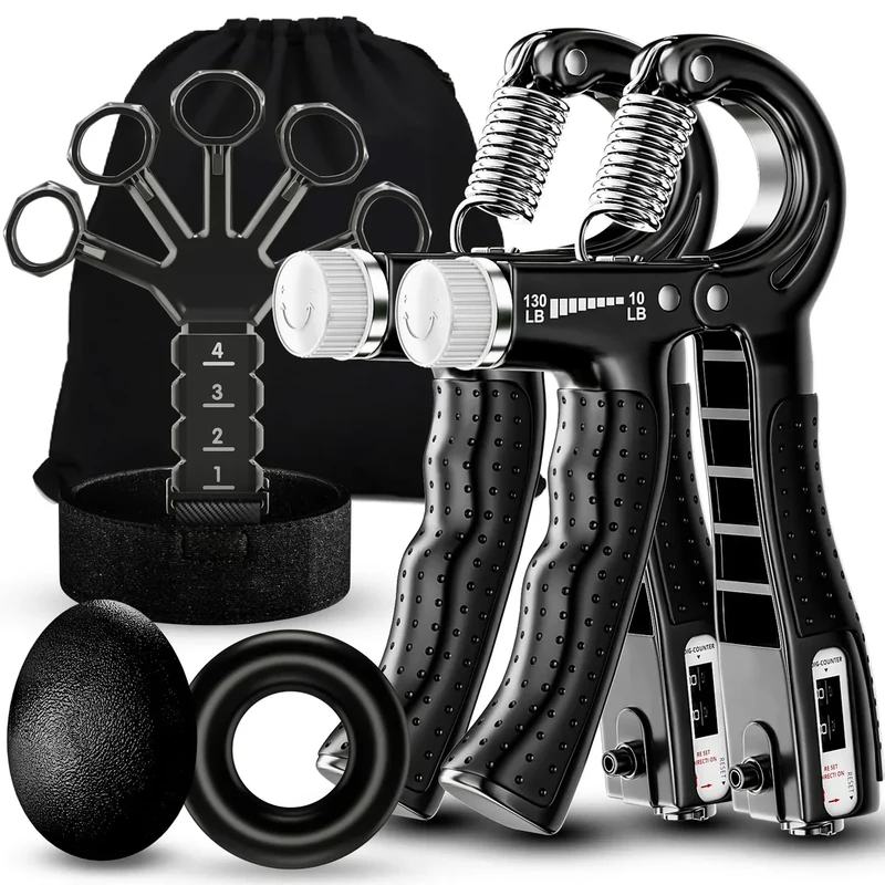 ALMAH Handtrainer Trainingsset(5er-Pack), Fingertrainer Griffkraft Trainer Set, 2 Einstellbarer Widerstand Unterarmtrainer, Fingerstrecker, Trainingsring & Stressabbau-Griffball mit Tragetasche