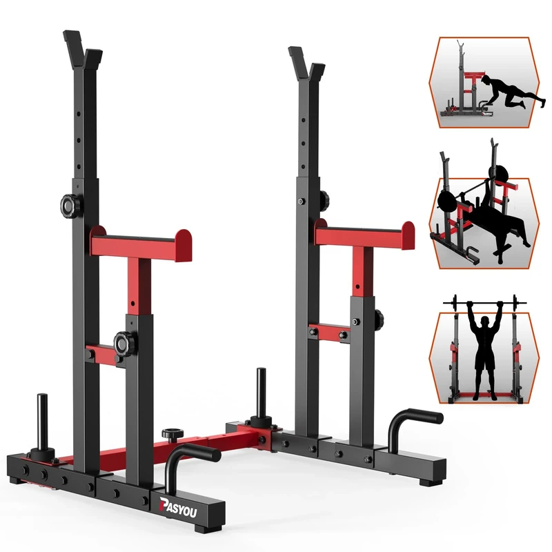 PASYOU Squat Rack Hantelständer, Multi-Funktionales Langhantelständer, Höhenverstellbare Doppelte Langhantelablage mit Push up, Trainingsgerät für zu Hause,Gym Standard Max. bis 250 KG